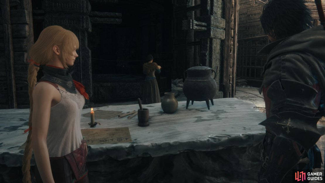 After talking to Mid, walk over and check on Helena.