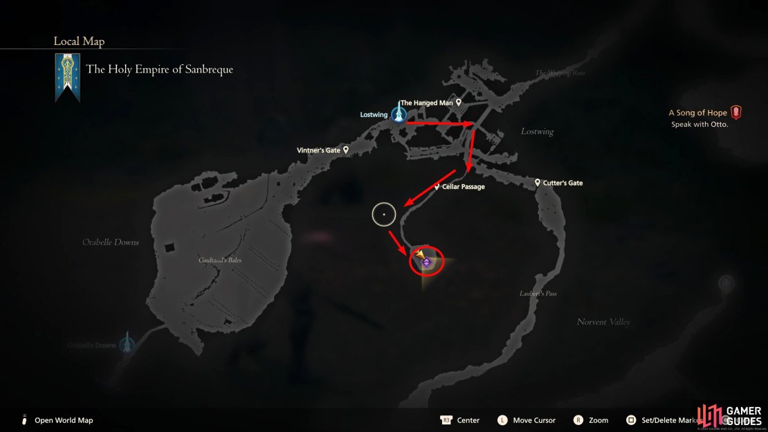 The Man in Black can be found in a small area accessed through the cellar passage in !Lostwing.