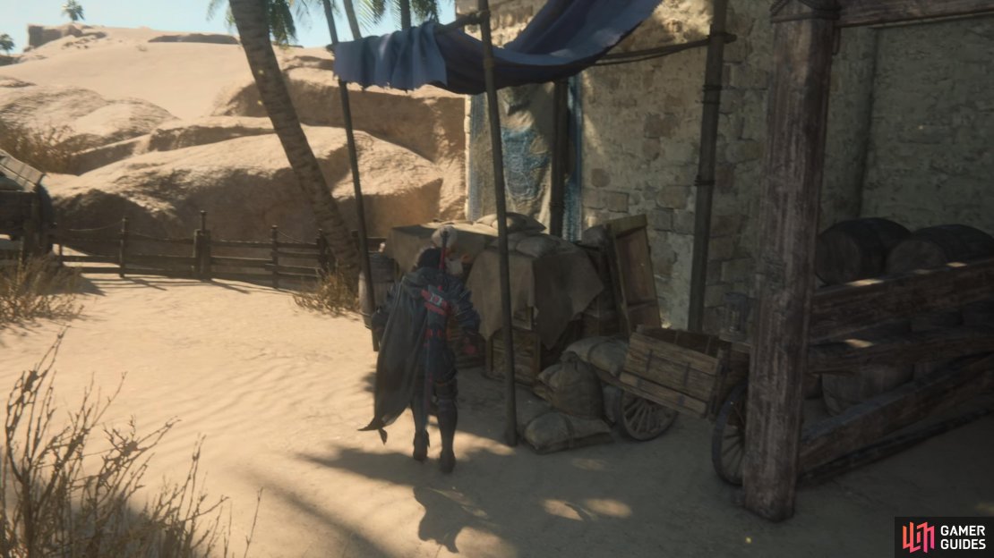 Speak with the man near the stall.