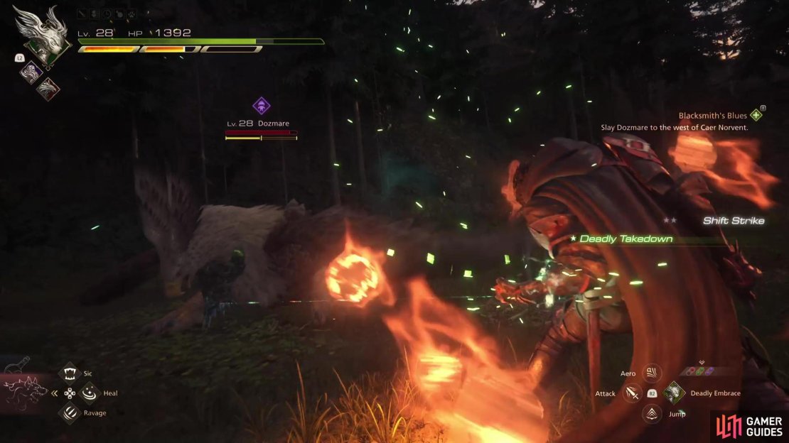 Use !Deadly Embrace from !Garuda to cause a Takedown at half stagger