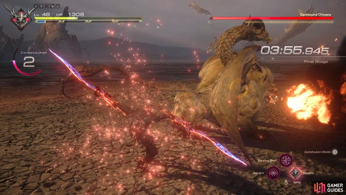 Use Dancing Steel during the Chimera&rsquo;s fire breath attack.