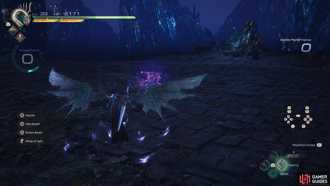 Charging Megaflare - you can move around while you do this, but cannot perform a full dodge.