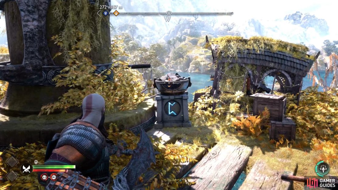 Use your Blades of Chaos to light the C brazier with a heavy ranged attack.