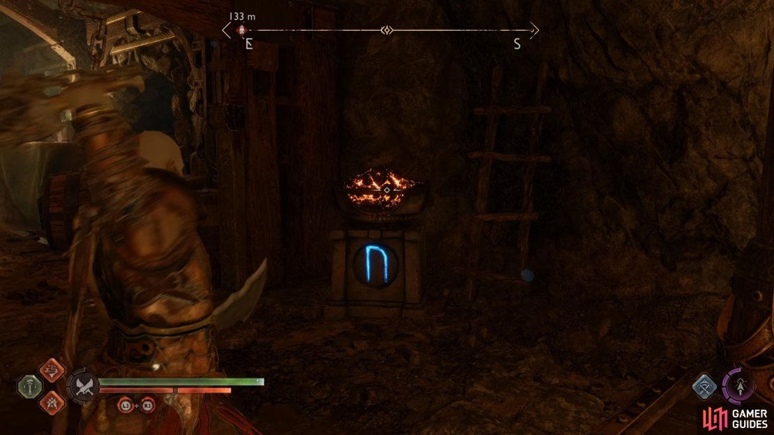 The N brazier is easy to ignite opposite the Nornir Chest.