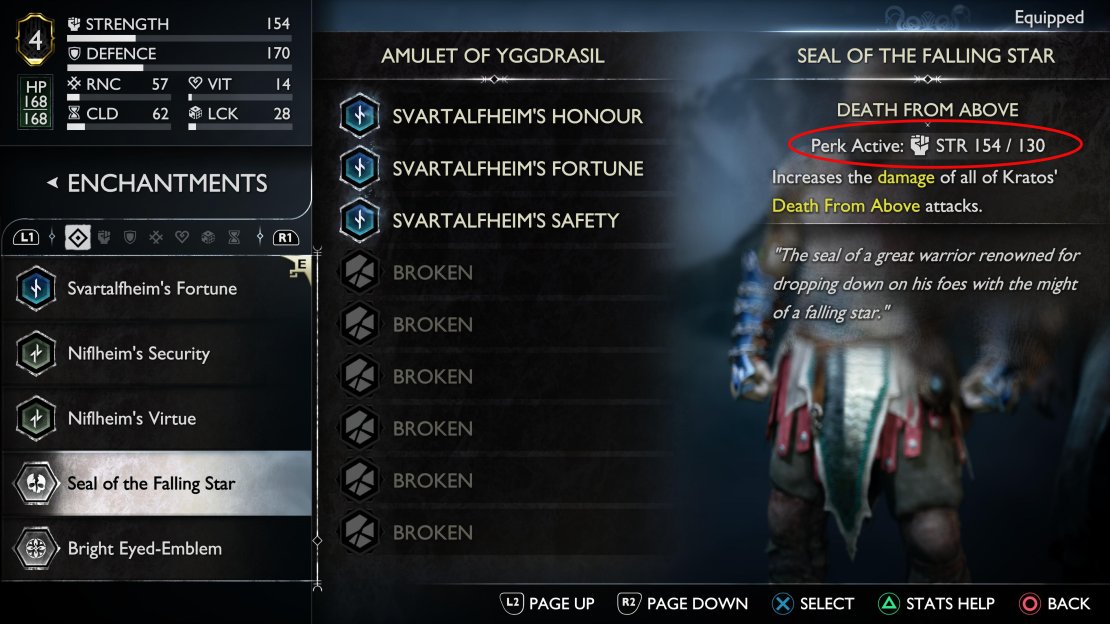 Perks can be activated by matching the required stat next to &ldquo;Perk Active&rdquo;.