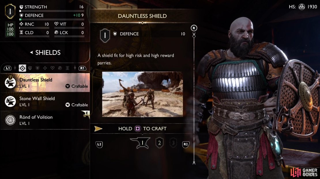 You can purchase the Dauntless Shield from a blacksmith shop in the early game.