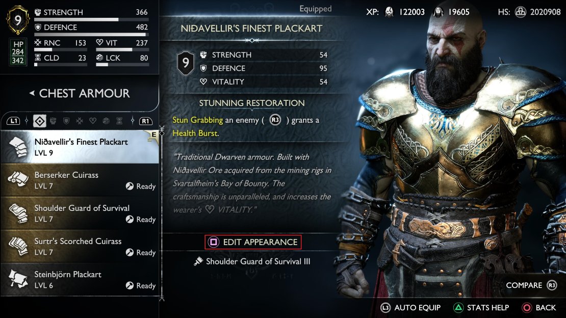 You will find the Edit Appearance option at the armor menu when you upgrade a piece to level 9.