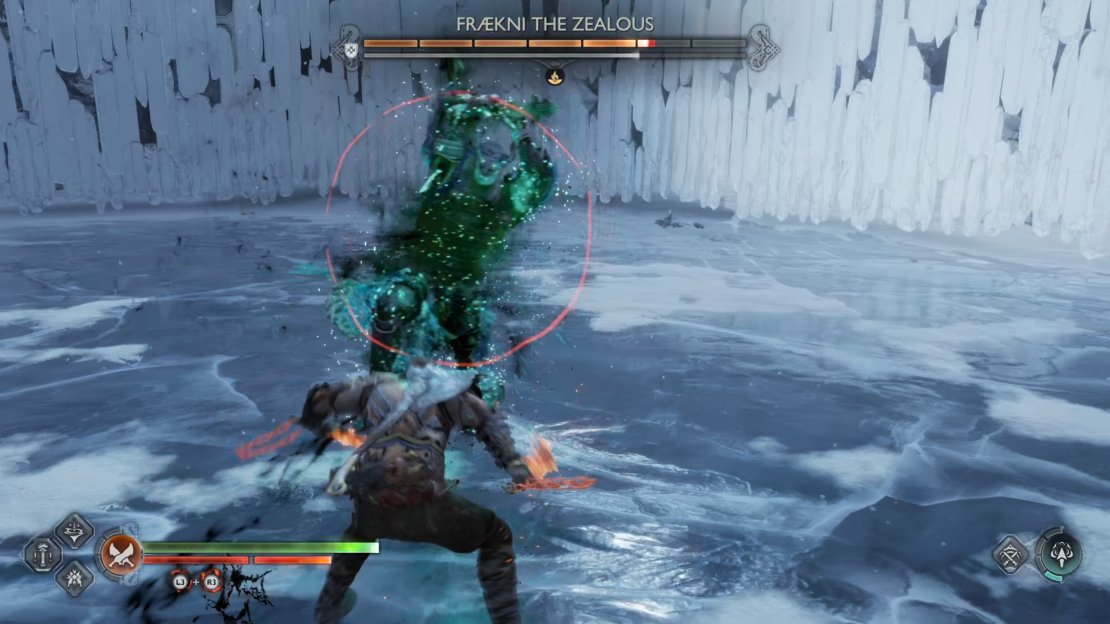 Be ready to dodge around Fraekni when she uses her unblockable overhead axe strike, or interrupt it with an ability of your own.
