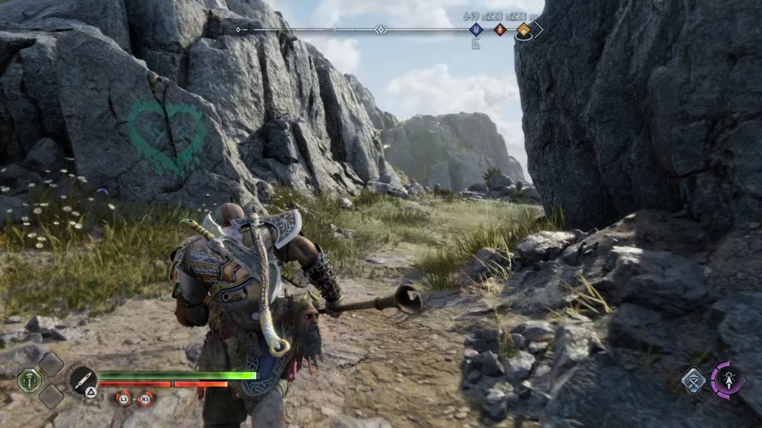 Look for the green heart on the stone to find the chest.