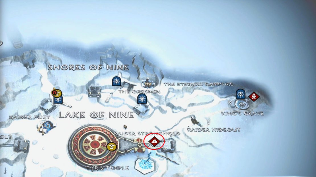The Lake of Nine camp can be found on the bridge connecting to Tyr&rsquo;s Temple.  You&rsquo;ll need to use the nearby elevator to reach it.