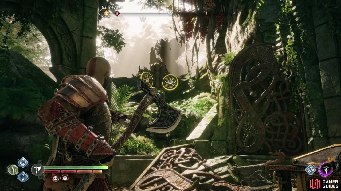 The second rune pole can be found just to the left of the Nornir Chest.