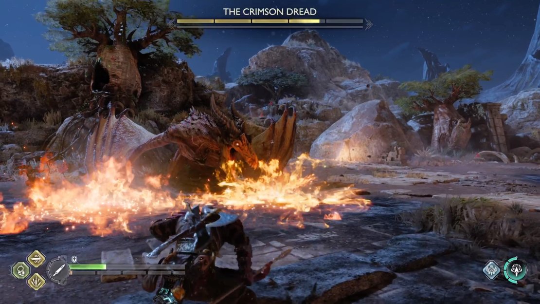 The dragon will spew fire on the ground in front of it if you stay too close