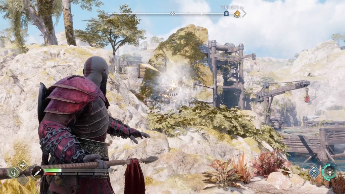 Blow up this rock with the Spear so you can see the runic disc