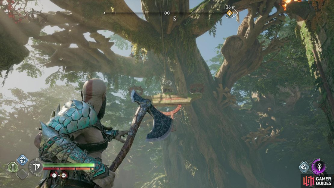 Use the Leviathan Axe to cut loose a brazier-bearing device.