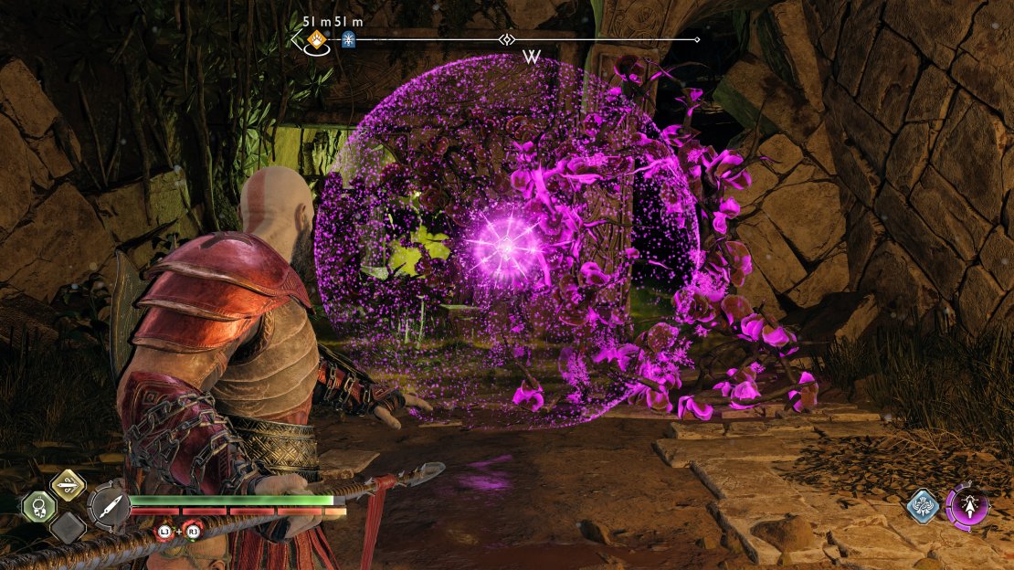Burn the vines, then freeze the poison totem to continue