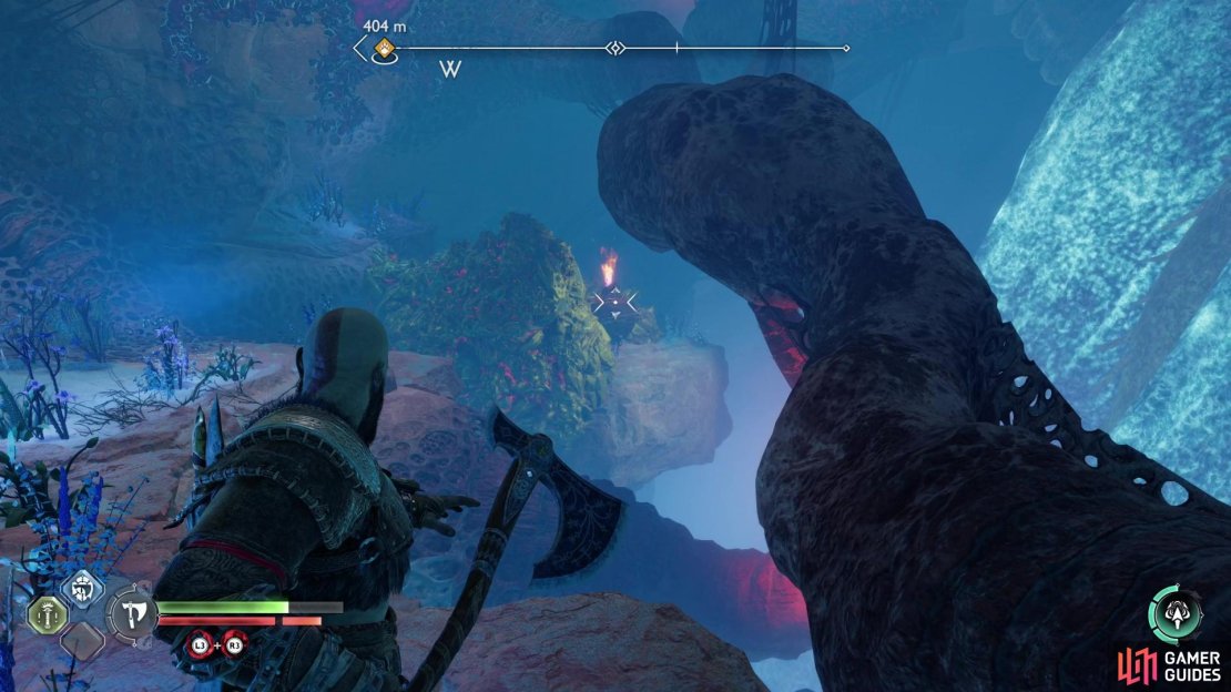 Destroy a fire pot to clear some rocks,