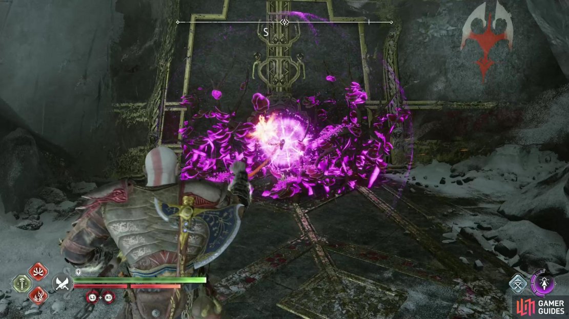 After passing through the gate behind the shield, burn some brambles,