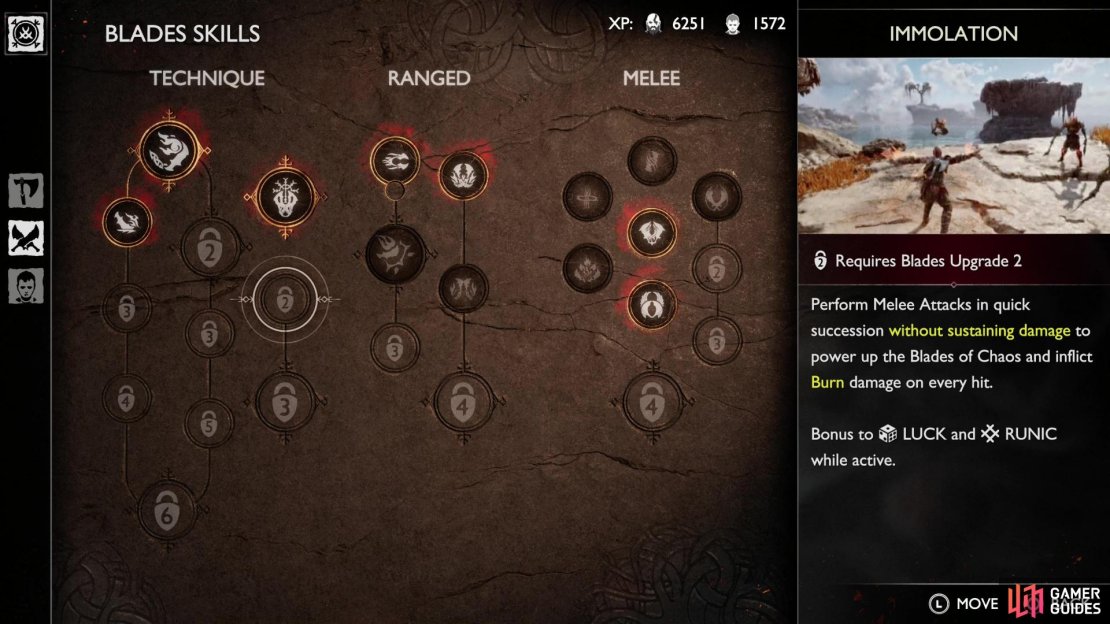 Spend XP to unlock skills. Some skills have prerequisites, including the purchase of other skills or weapon upgrades.