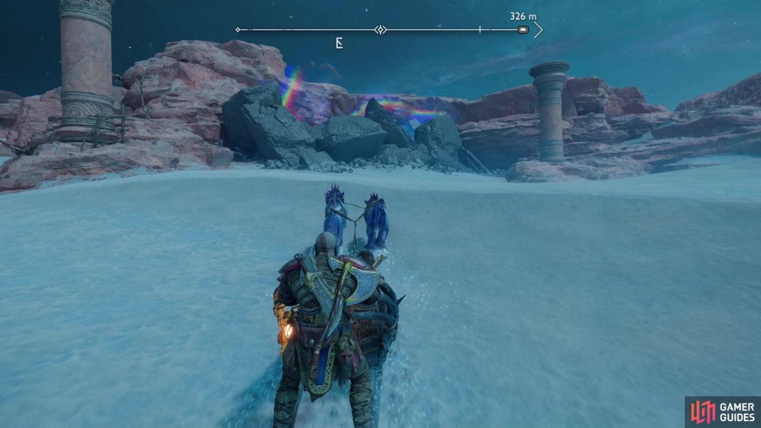 You can spot the telltale rippling rainbow distortion that marks the Remnants of Asgard site from a good distance away,