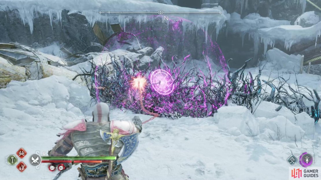 Burn away some brambles in the Shores of Nine region to reach The Oarsmen.