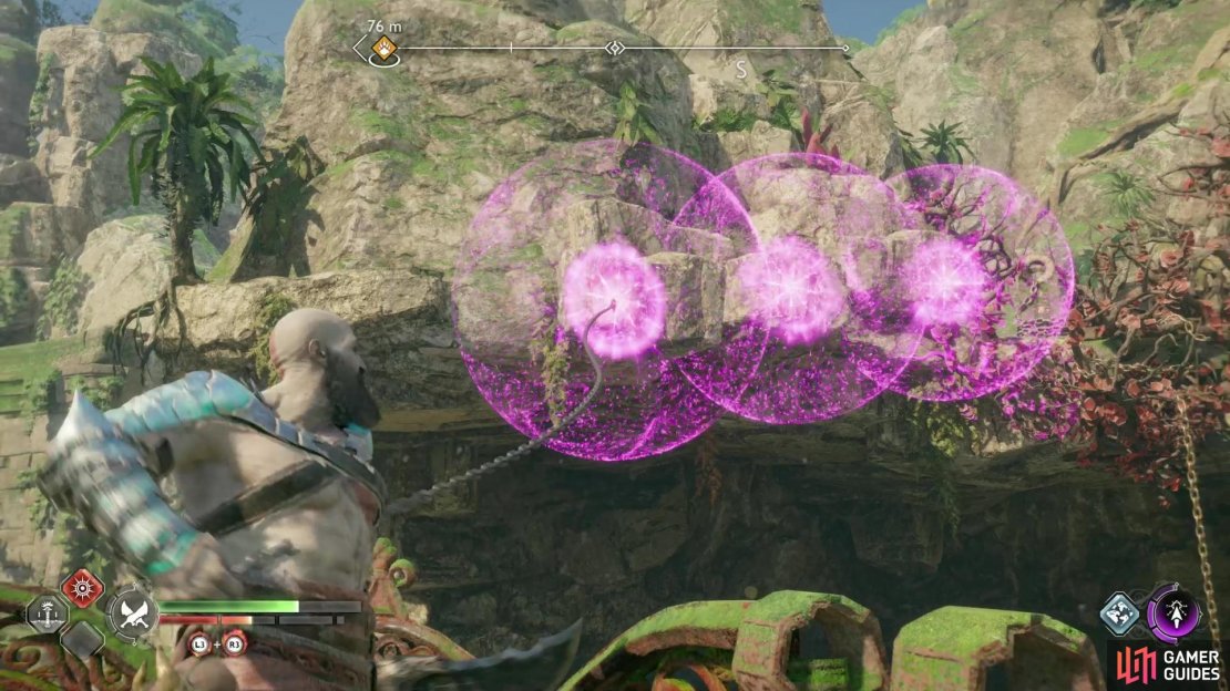 To reach The Veiled Passage, you need to use Freya&rsquo;s Sigil Arrows to clear some bramble and climb a chain,