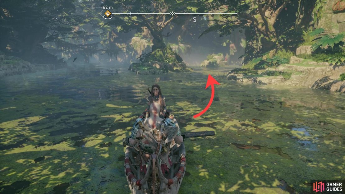 From the gate to the River Delta, take the rightmost channel as you row southeast,