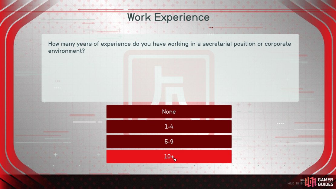 Choose 10+ years work experience for Work Experience.