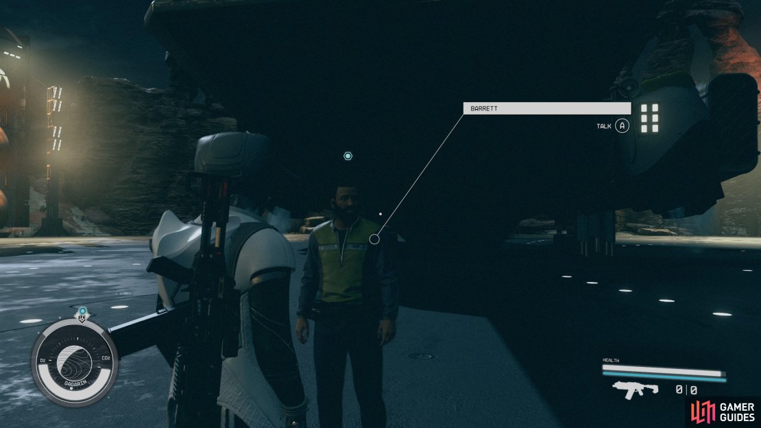 Speak with Barrett after you leave your ship on Gargarin.