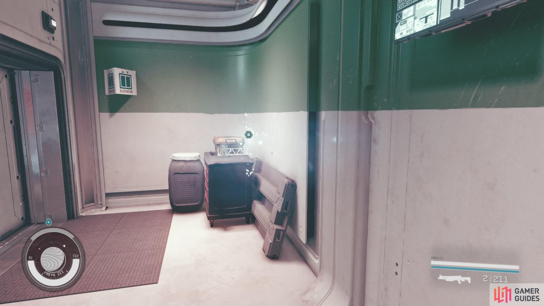 Take the elevator down to the lab.