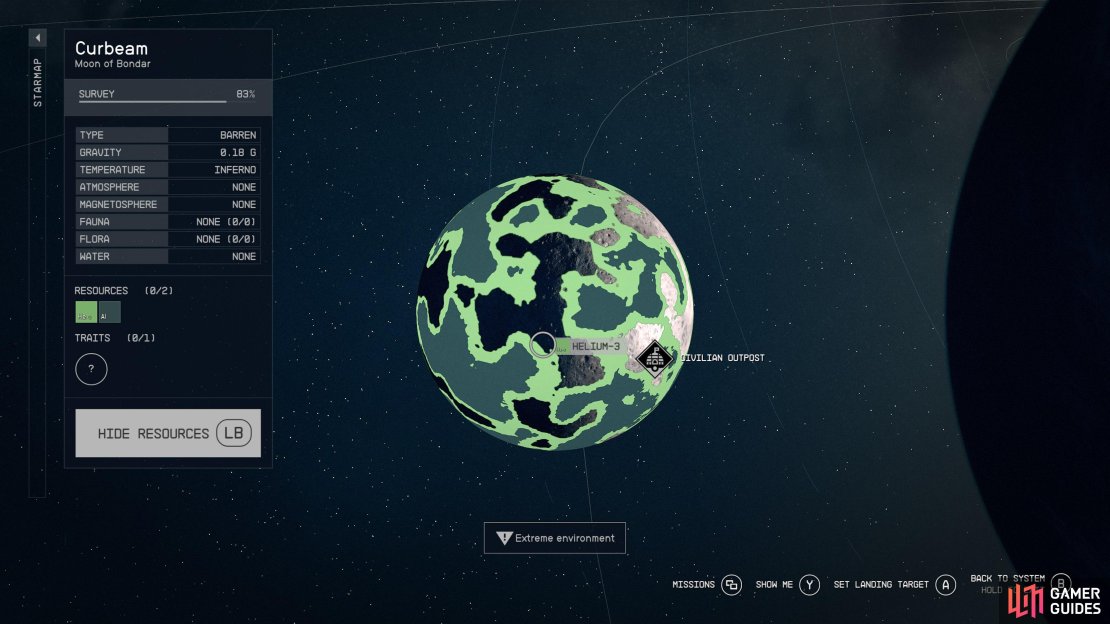 You can scan a planet to identify Helium-3 hot spots before you land. This will have deposits you can set extractors on top of.