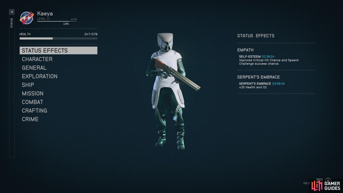 You can check if Serpent&rsquo;s Embrace is active at any time from your character menu.