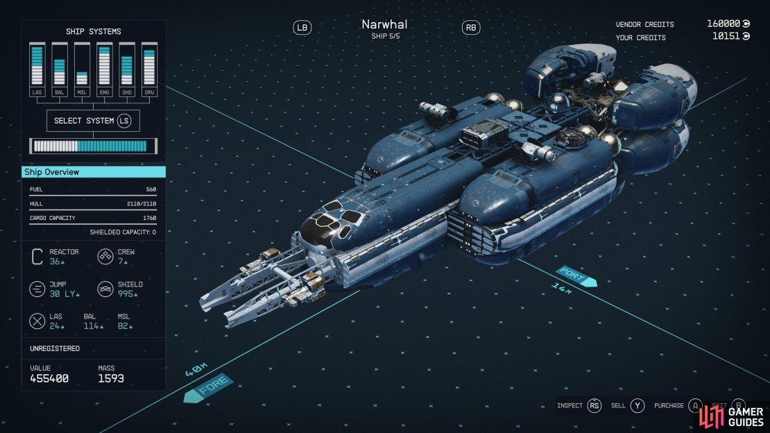 The Narwhal is the mightiest ship you can get your hands on, but you&rsquo;ll have to part with around 450,000 credits. You can buy it from the Taiyo vendor, Veronica, at Ryujin Tower in Neon.