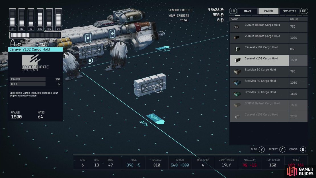 To increase your ship&rsquo;s storage, select the desired cargo hold module,