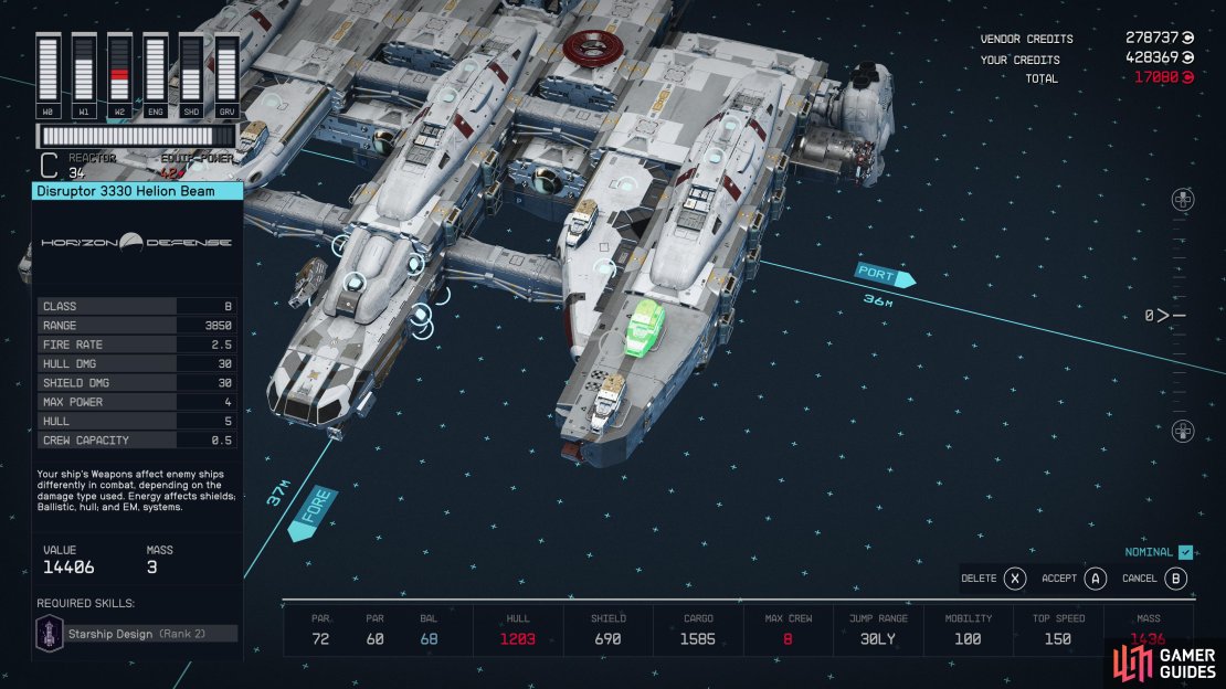 You can install weapons at various attach points on your ship.