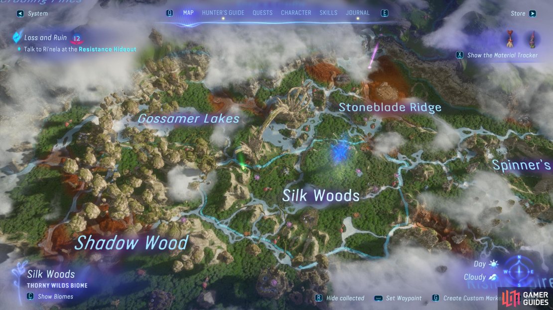 The location of the Bladewing Moth Trail northwest of Droplet Islands.