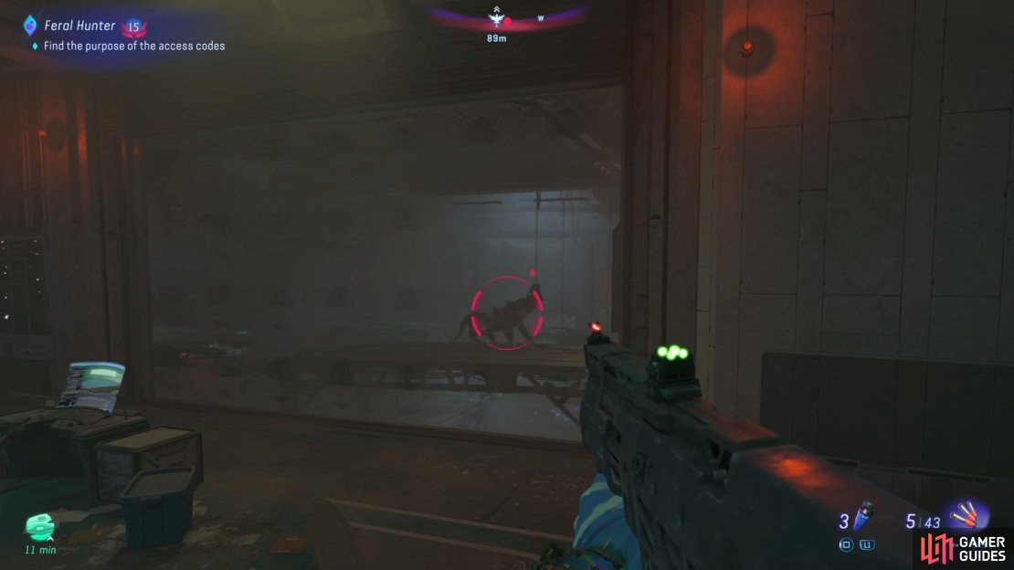 The Feral Thanator will show up after hacking the computer.