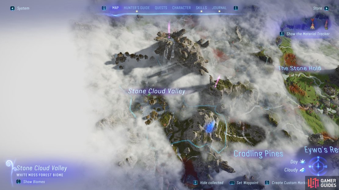 The location of the Great Stone Swamp in the Stone Cloud Valley.