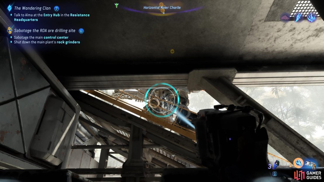You need to first lock on to a moving mech suit and complete the mini-game.