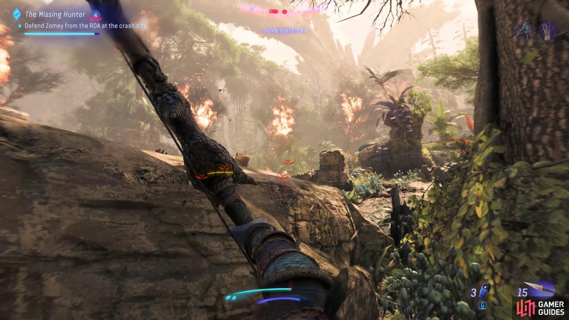 Use the nearby foliage and tree trunks to take cover from the RDA.