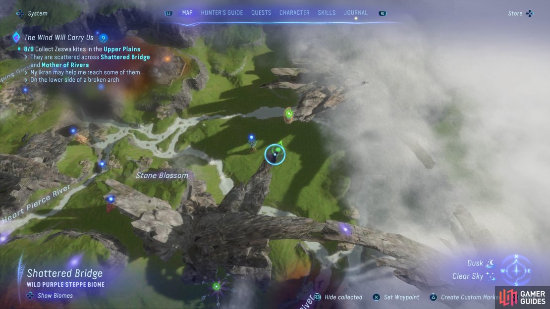 The location of the Kite of Water on the map.