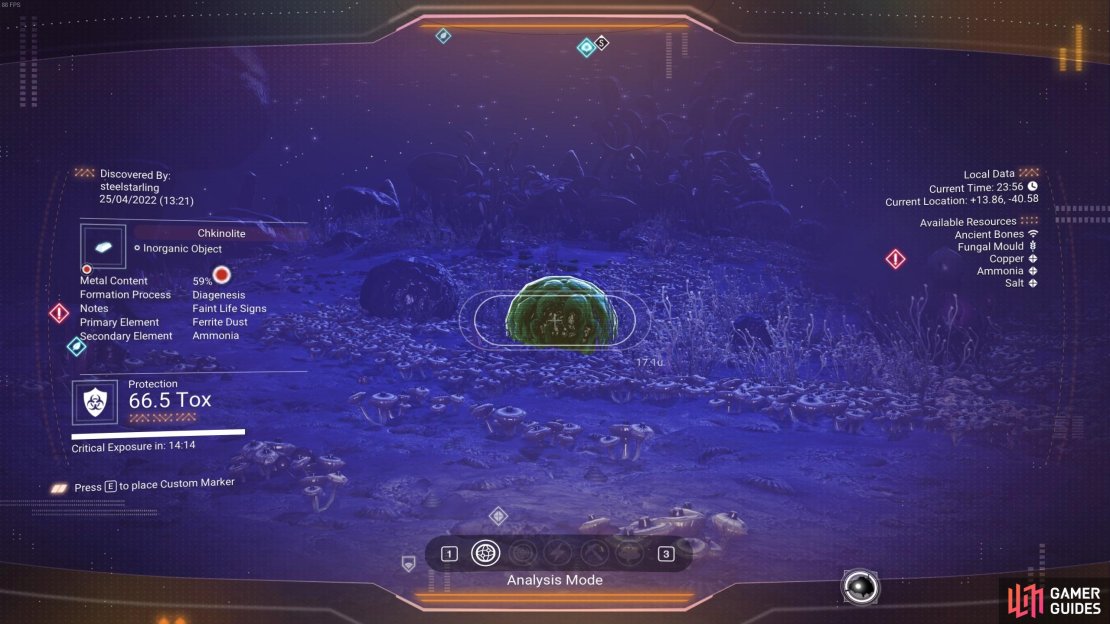You can use your Analysis Visor to examine rocks and check whether they have Ammonia present.