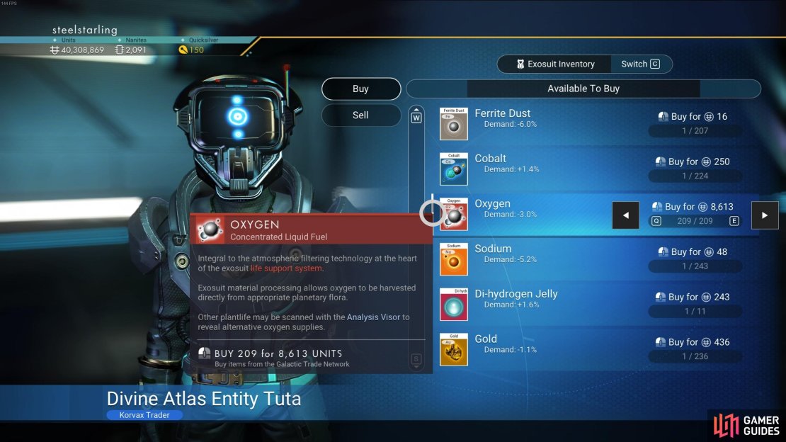 You&rsquo;ll find plenty of Oxygen for sale from visiting pilots at Space Stations.