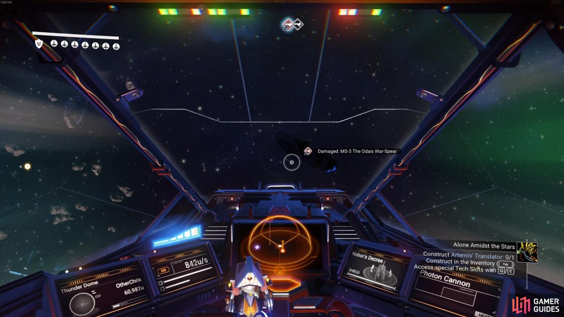 You can identify damaged Frigates in your fleet by flying near them and looking for this red icon.