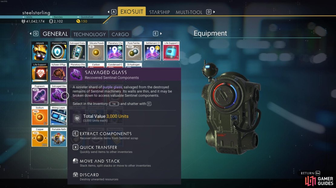 You’ll gain a lot of Salvaged Glass as you kill Sentinels.