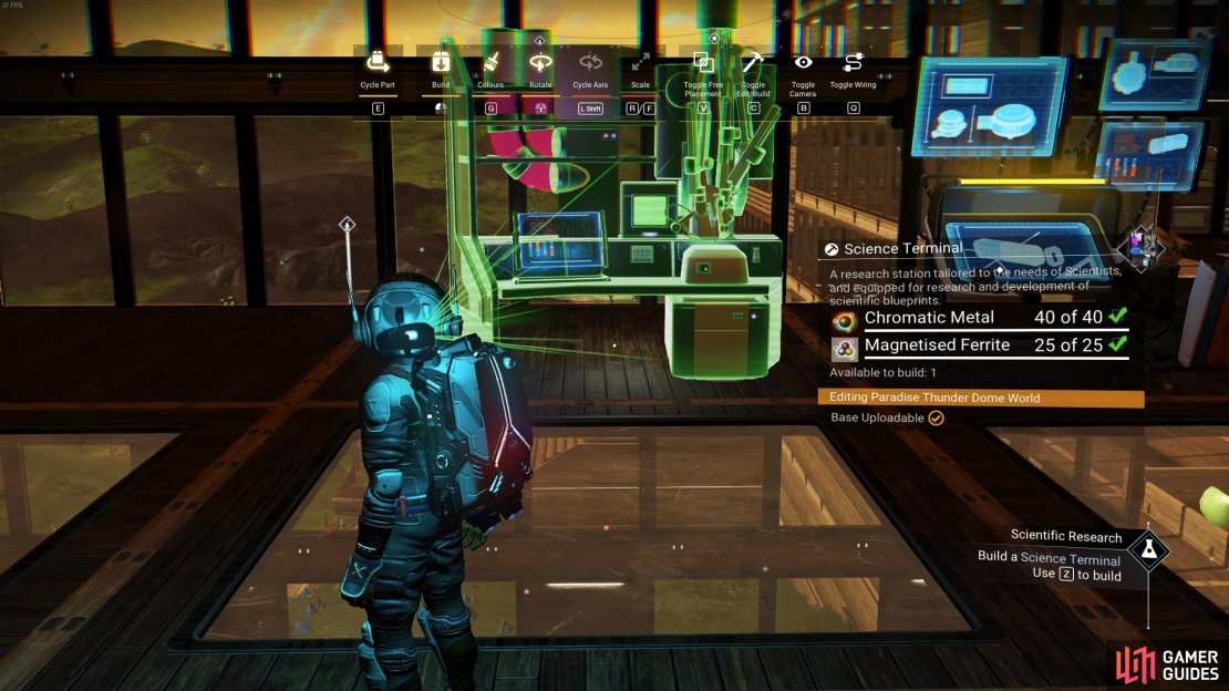 You can build the Science Terminal anywhere within an interior space of your base.