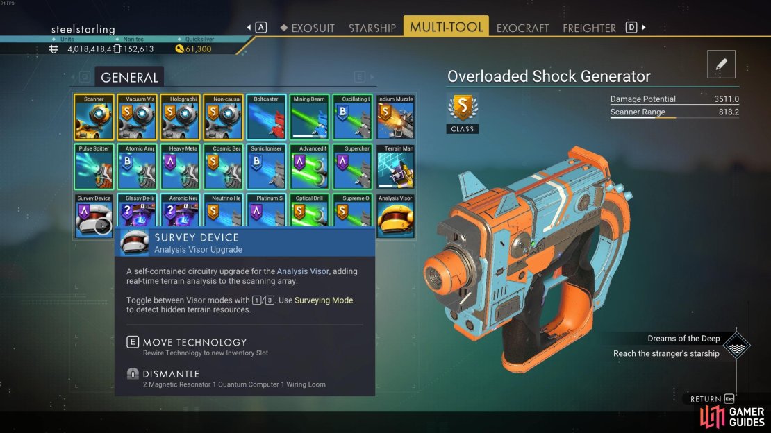 You&rsquo;ll need to install the Survey Device upgrade for the Analysis Visor in your Multi-Tool slots.