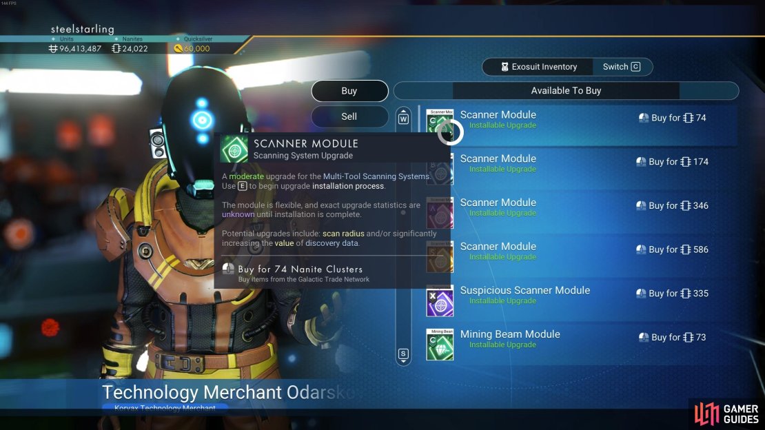 You’ll find numerous upgrade modules from Multi-Tool technology merchants on space stations.