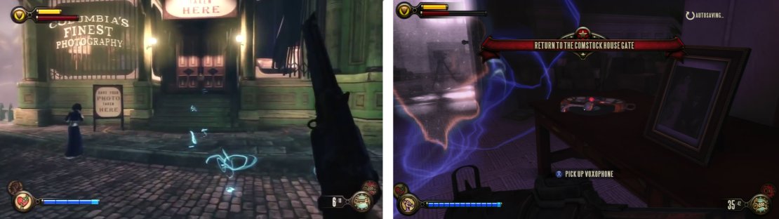 The final tear is inside &lsquo;Columbia&rsquo;s finest Photography&rsquo; (left). Interact with it and a Voxophone will appear (right).