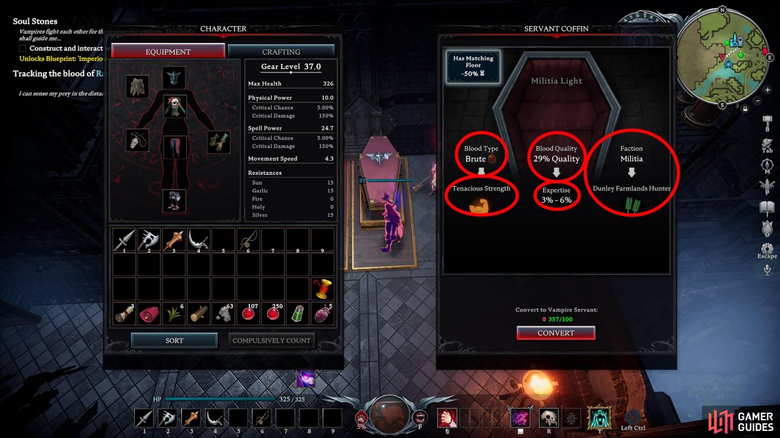 When you place the servant into the coffin, you&rsquo;ll be able to see what stats they come with before you convert them.