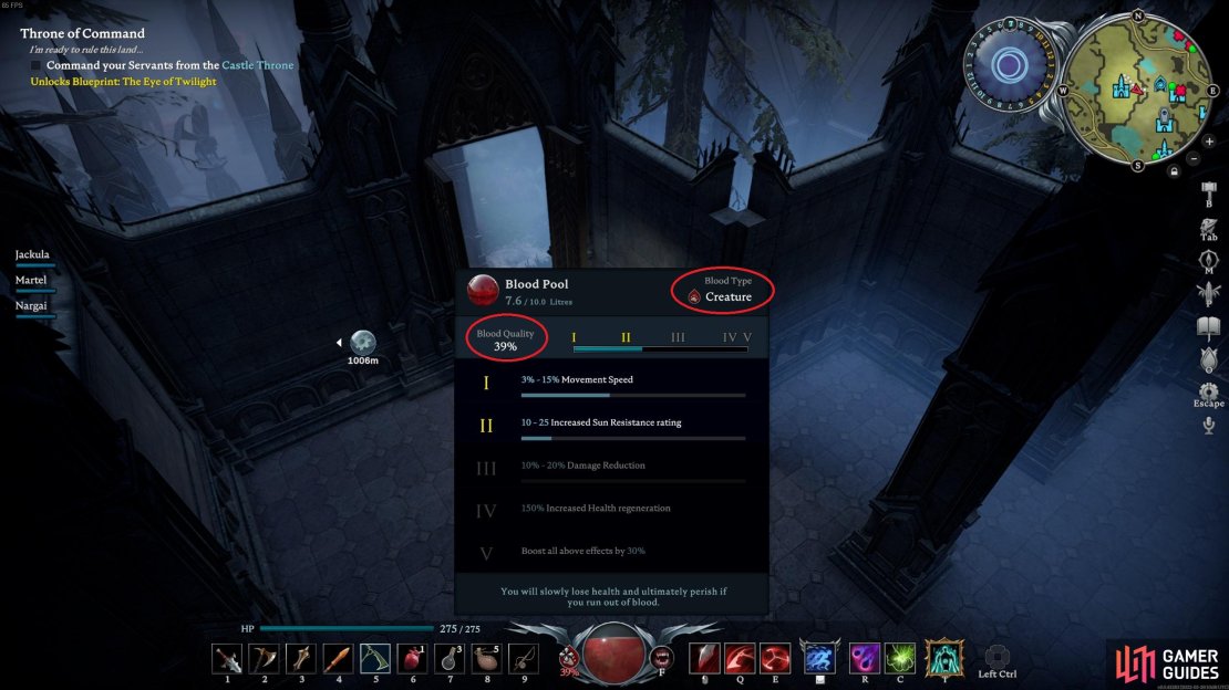 You can view the Blood Type and Blood Quality of your last feed from the Blood Pool.